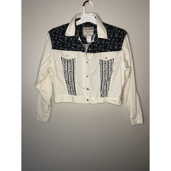 Wrangler Womens Shirt Large Green Aztec Buttonup Crop Western Wear Rodeo VTG - Picture 1 of 5